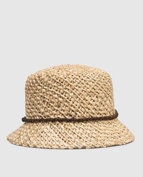 Peserico Beige straw panama hat with monil chain S36219C0CC846