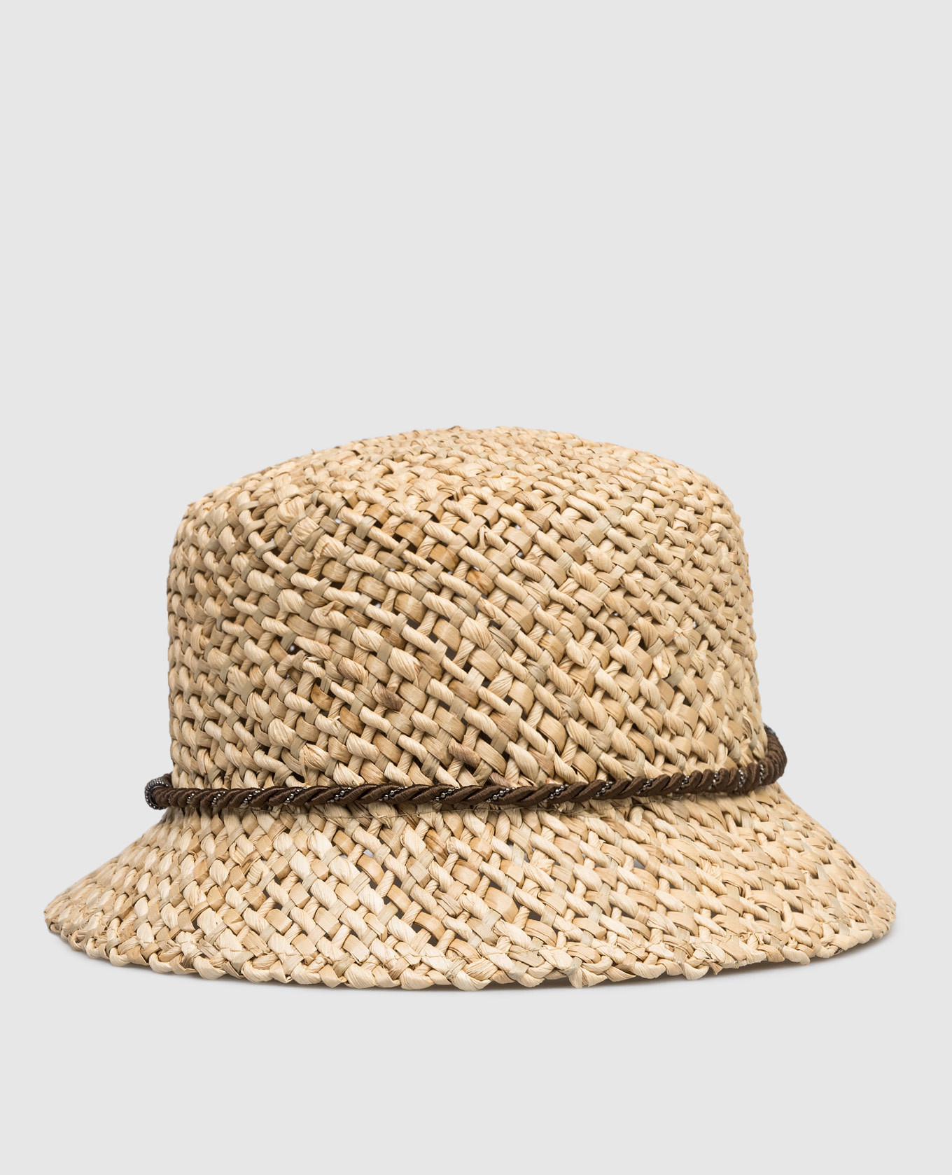 

Beige straw panama hat with monil chain Peserico