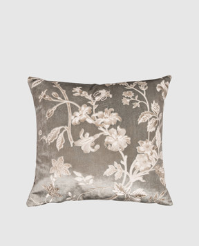 Blumarine Home Gray decorative velour pillow with Swarovski crystals 42x42 H0000210108