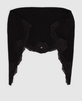 Valentino Black cashmere scarf with lace 9W2ER00EYVX