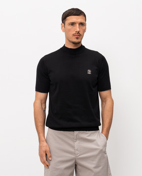 Brunello Cucinelli Black T-shirt with embroidered emblem M29800104