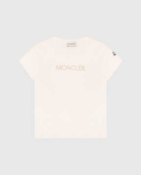 Moncler ENFANT Children's beige T-shirt with logo embroidery L19548C0000989AT9810
