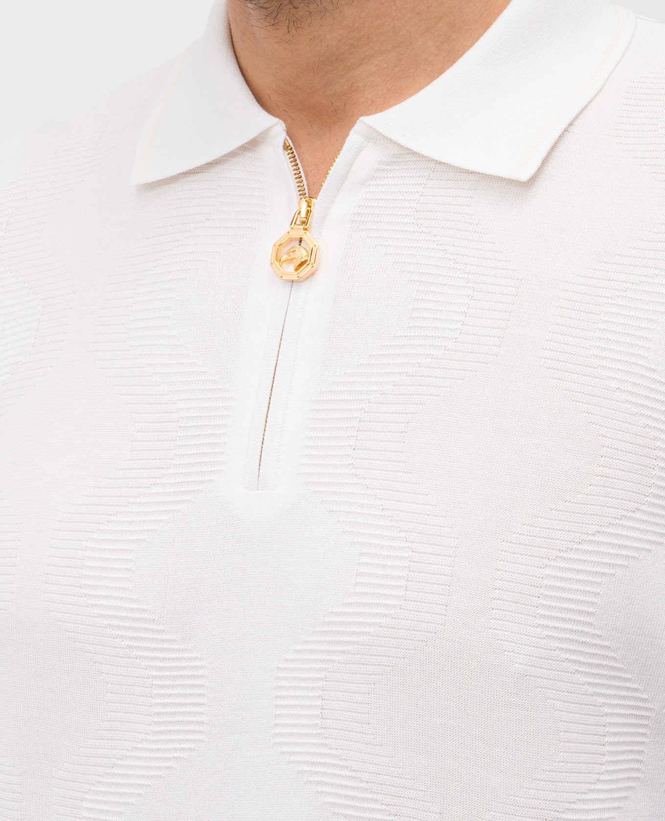 White polo shirt with patterned silk Stefano Ricci 5