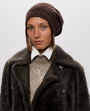 Brunello Cucinelli Brown cashmere and silk hat with sequins M32373999