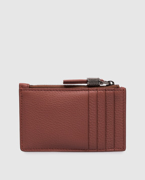 Brunello Cucinelli Brown leather cardholder with logo print MWCAM2714