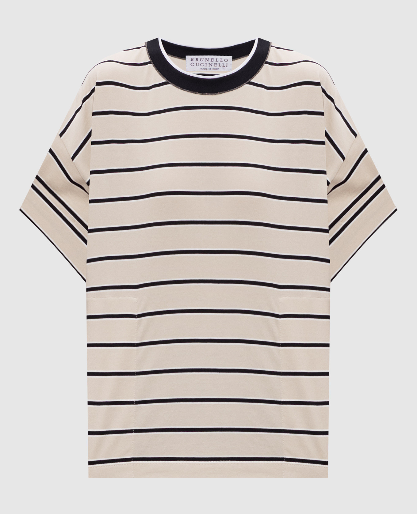 Beige striped T-shirt with pockets