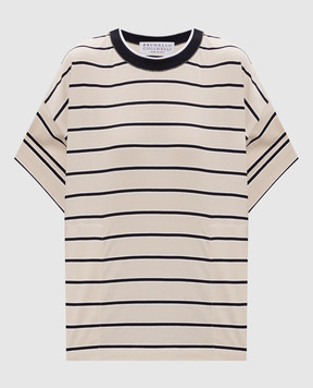 Brunello Cucinelli Beige striped T-shirt with pockets MQ984ES810