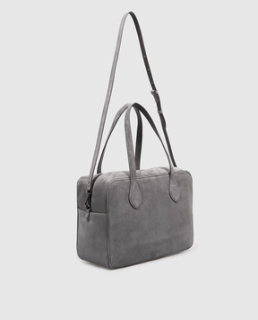 Brunello Cucinelli Grey suede bag with embossed logo MBDLB2846