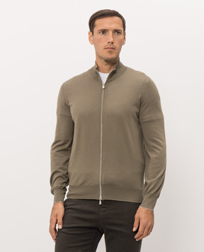 Brunello Cucinelli Brown wool and cashmere zip cardigan M2400106