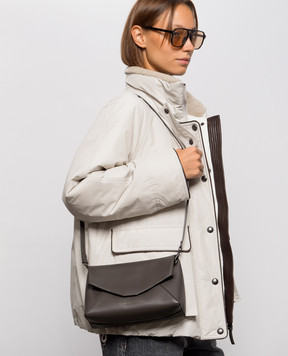 Brunello Cucinelli Brown leather cross-body bag with logo print MBXAB2836