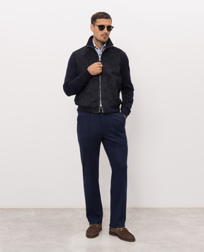 Tom Ford Blue suede and wool combination jacket KZF014YMW136