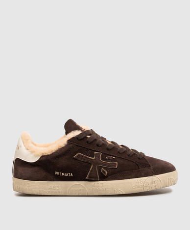 Brown suede Steven sneakers with fur