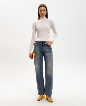 Palm Angels White ribbed wool and silk golf PWHF027F23KNI001