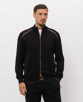 Stefano Ricci Black cardigan made of wool, cashmere and silk with crocodile leather inserts K606437B50F26323