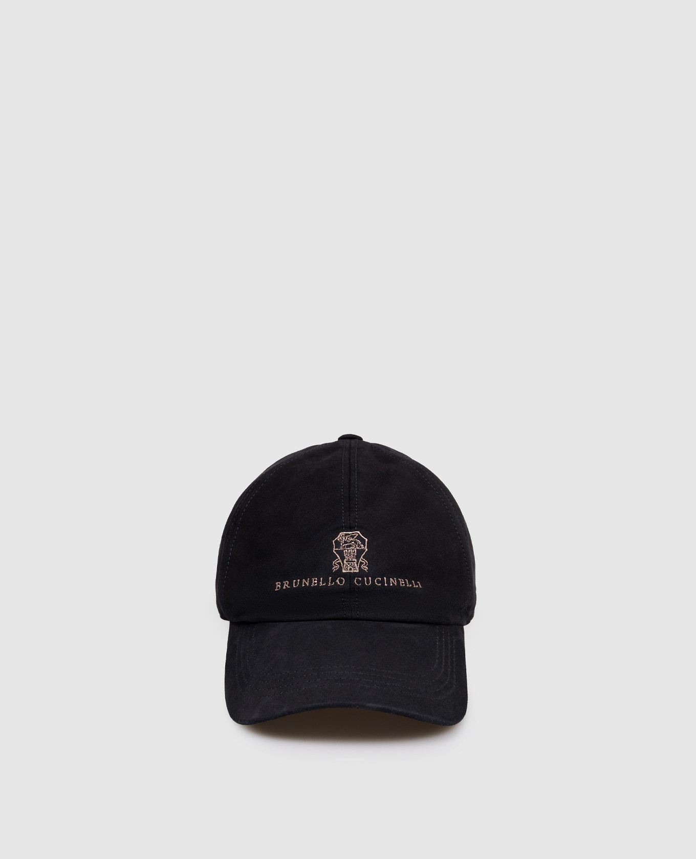 Blue suede cap with logo embroidery