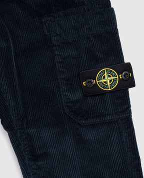 Stone Island Kids' blue corduroy cargo joggers with logo patch L2S163100005S019914