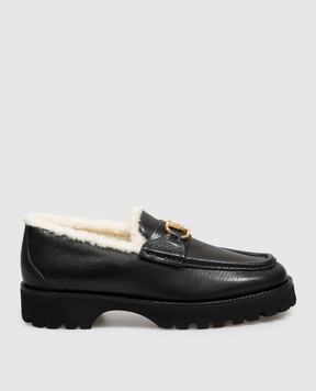 Valentino Black leather loafers with Buffalo fur VLogo 9W2S0NF5JJJ