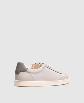 Brunello Cucinelli Grey leather sneakers with logo print MZULDGJ336