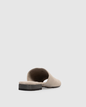 Brunello Cucinelli Beige suede flip-flops with a monil chain MZSFC3170