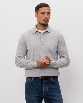 Brunello Cucinelli Grey melange cashmere polo shirt M2200295