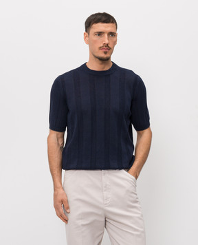 Brunello Cucinelli Blue knitted T-shirt with linen M2L707800