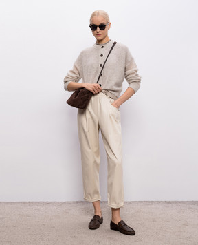 Brunello Cucinelli Beige wool cardigan with lurex MBG775506P