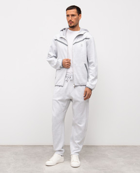 Brunello Cucinelli Sea Island Grey Melange Sweatpants with Emblem MM8433102G
