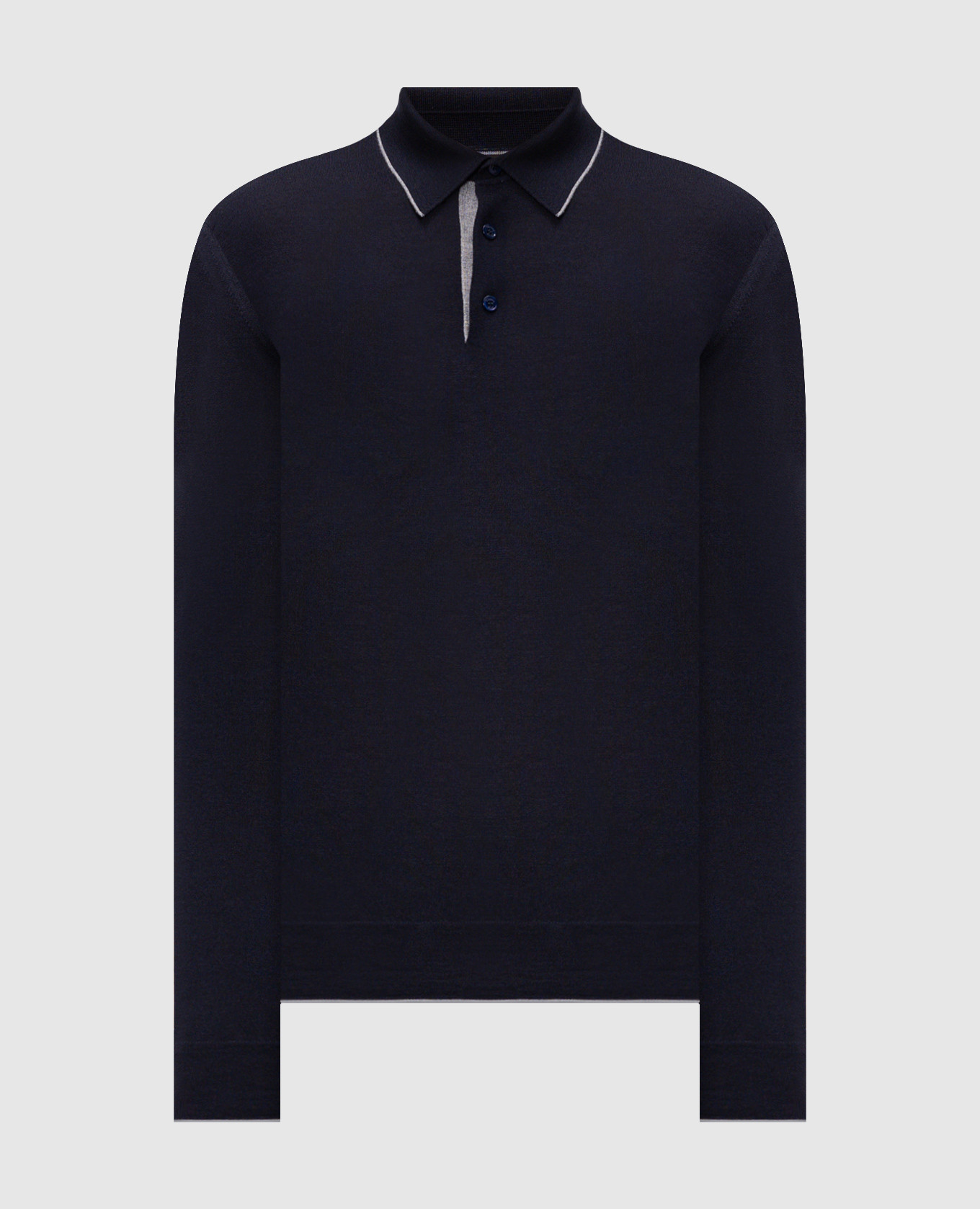 Blue wool, cashmere and silk polo shirt