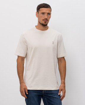 Brunello Cucinelli Beige straight-cut T-shirt with logo print M0B138440