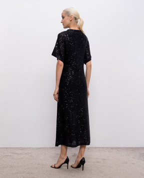 Brunello Cucinelli Black sequined linen, cashmere and silk midi dress MDJ560A90