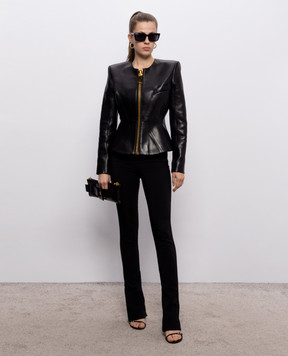 Balmain Black leather jacket with accent shoulders HF1SK691LC62