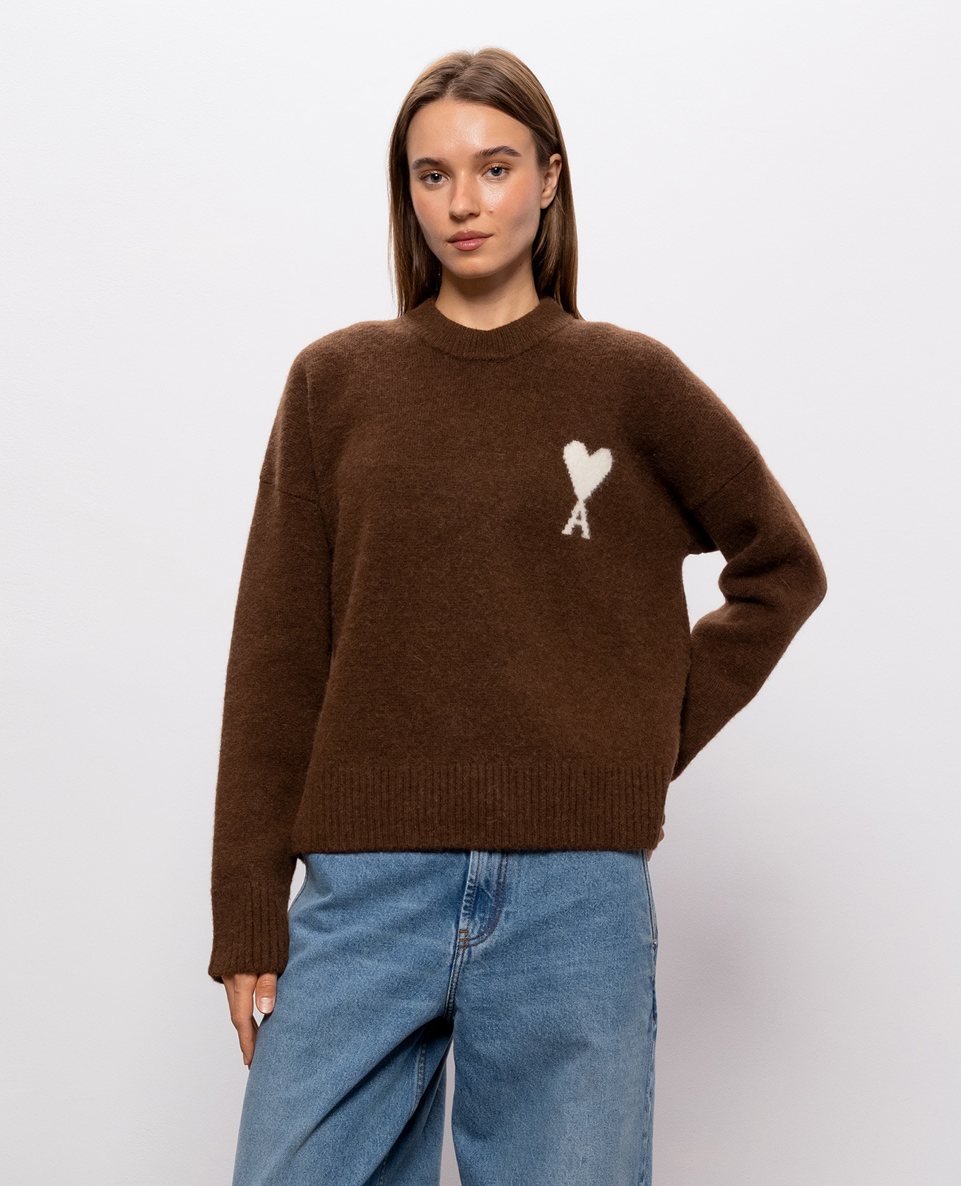 Brown alpaca wool sweater Ami Paris 3