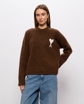 Ami Paris Brown alpaca wool sweater UKS836KN0135