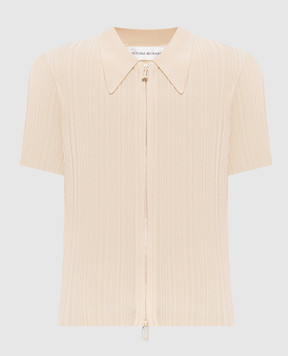 Victoria Beckham Beige ribbed top with zipper 1326KTP007305A