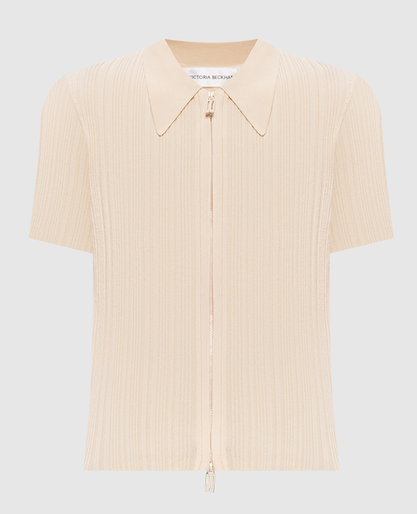 Beige ribbed top with zipper