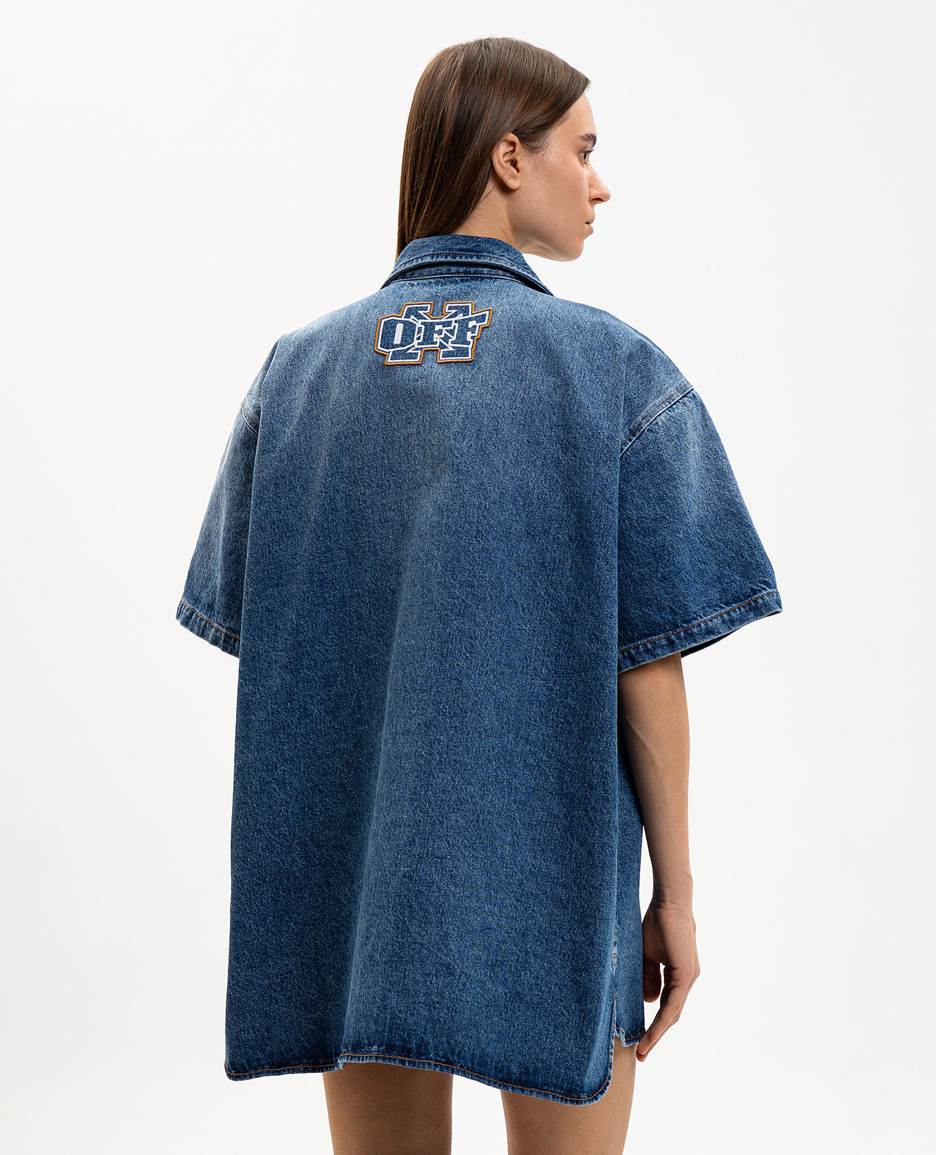 Blue denim shirt dress with logo embroidery Off-White 4