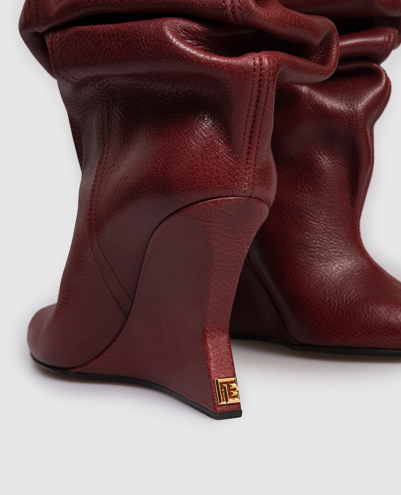 Burgundy leather over-the-knee boots with drapery Balmain 5