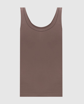 Brunello Cucinelli Brown ribbed tank top with monil chain MG902FP100