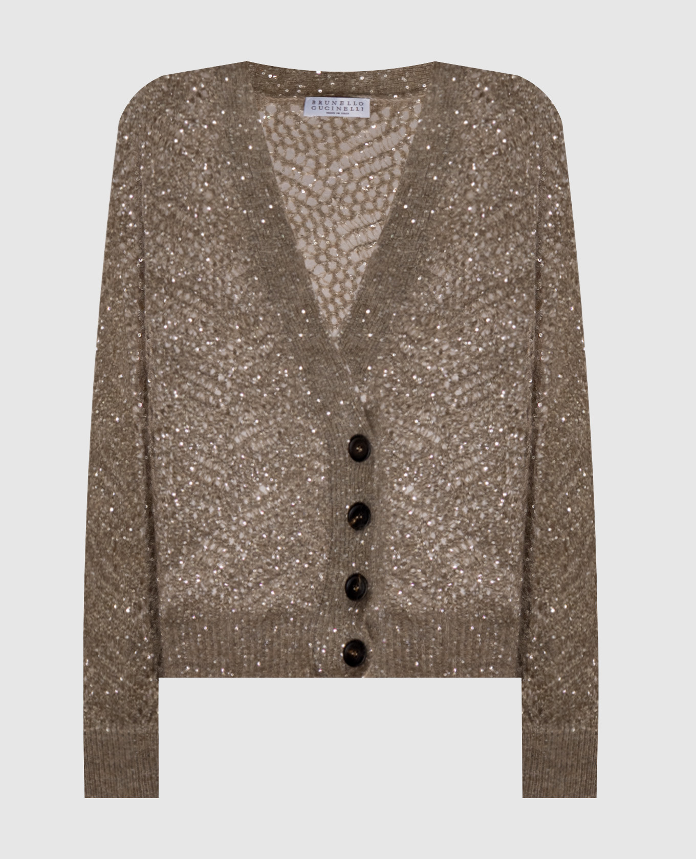 Beige cardigan with sequined wool Brunello Cucinelli