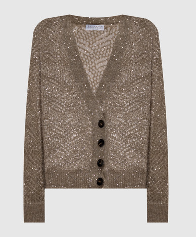 Gilet beige en laine à sequins
