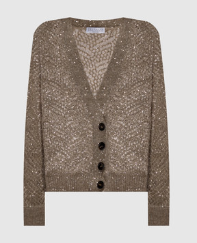Brunello Cucinelli Beige cardigan with sequined wool MRG562506