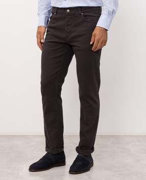 Brunello Cucinelli Dark brown jeans with embroidered emblem M277PB3210