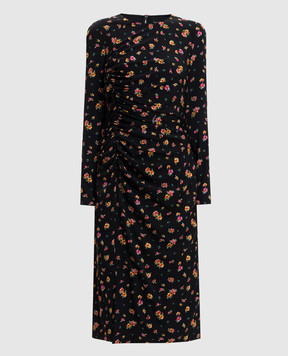 Dolce&Gabbana Black midi dress with printed silk F60G7TFSA8F