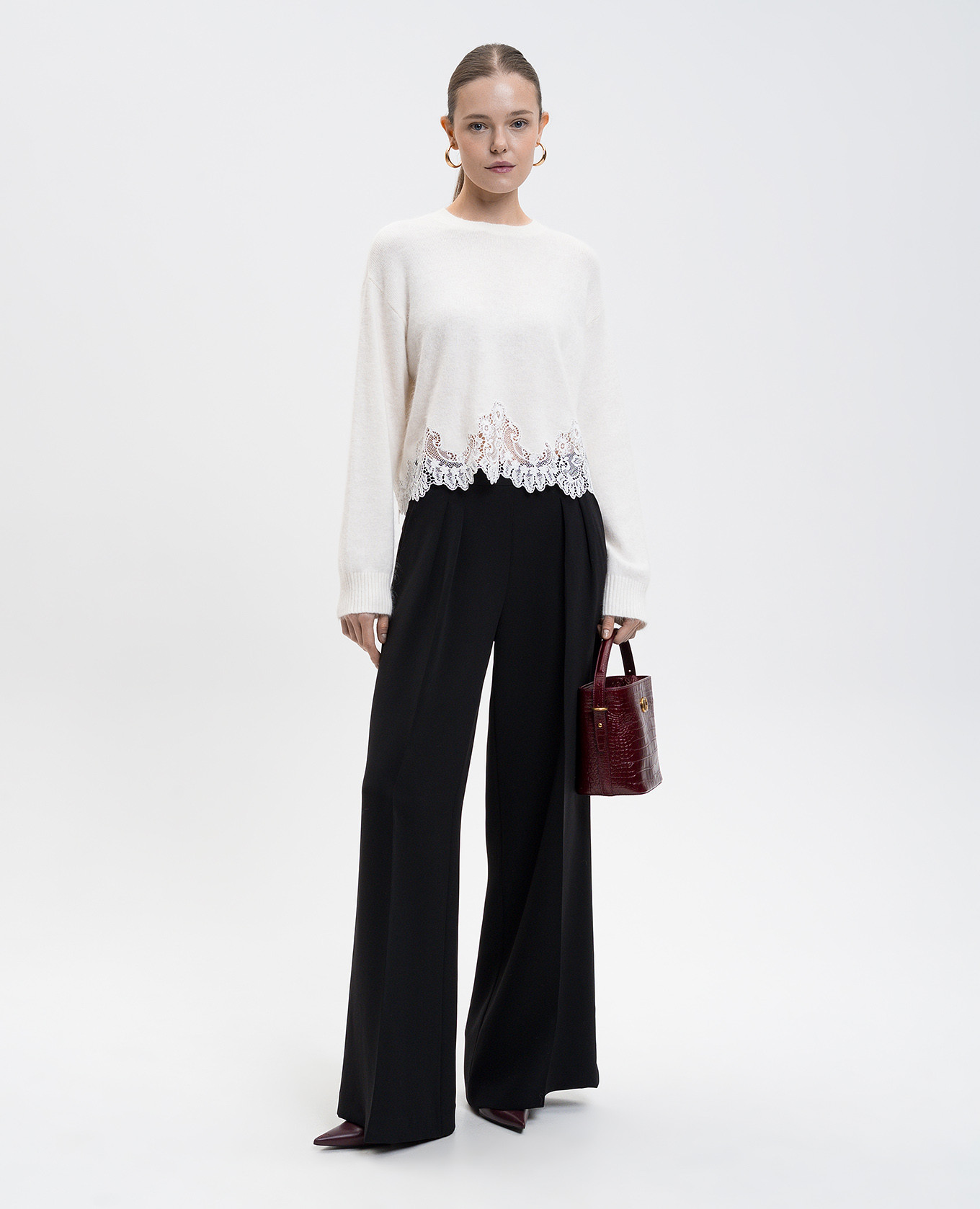 

White angora wool jumper with lace Twinset