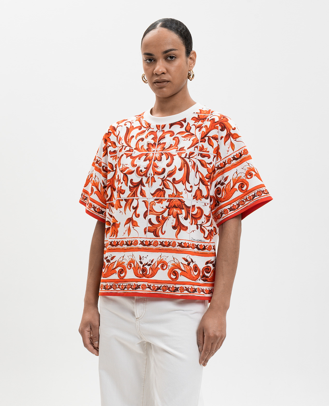 White straight-cut T-shirt with branded print Dolce&Gabbana 3