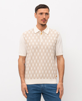 Stefano Ricci Beige polo shirt with patterned silk K414017P31F26268