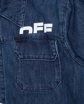 Off-White Children's blue denim shirt with logo print 44BYD003F5D001