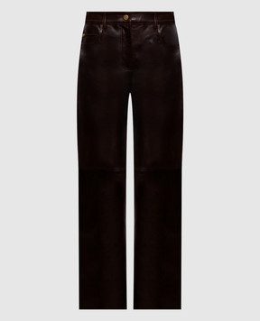 Max Mara Brown leather pants with logo patch SMMPESCA
