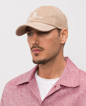 Brunello Cucinelli Beige suede cap with embroidered emblem MPCLF9850