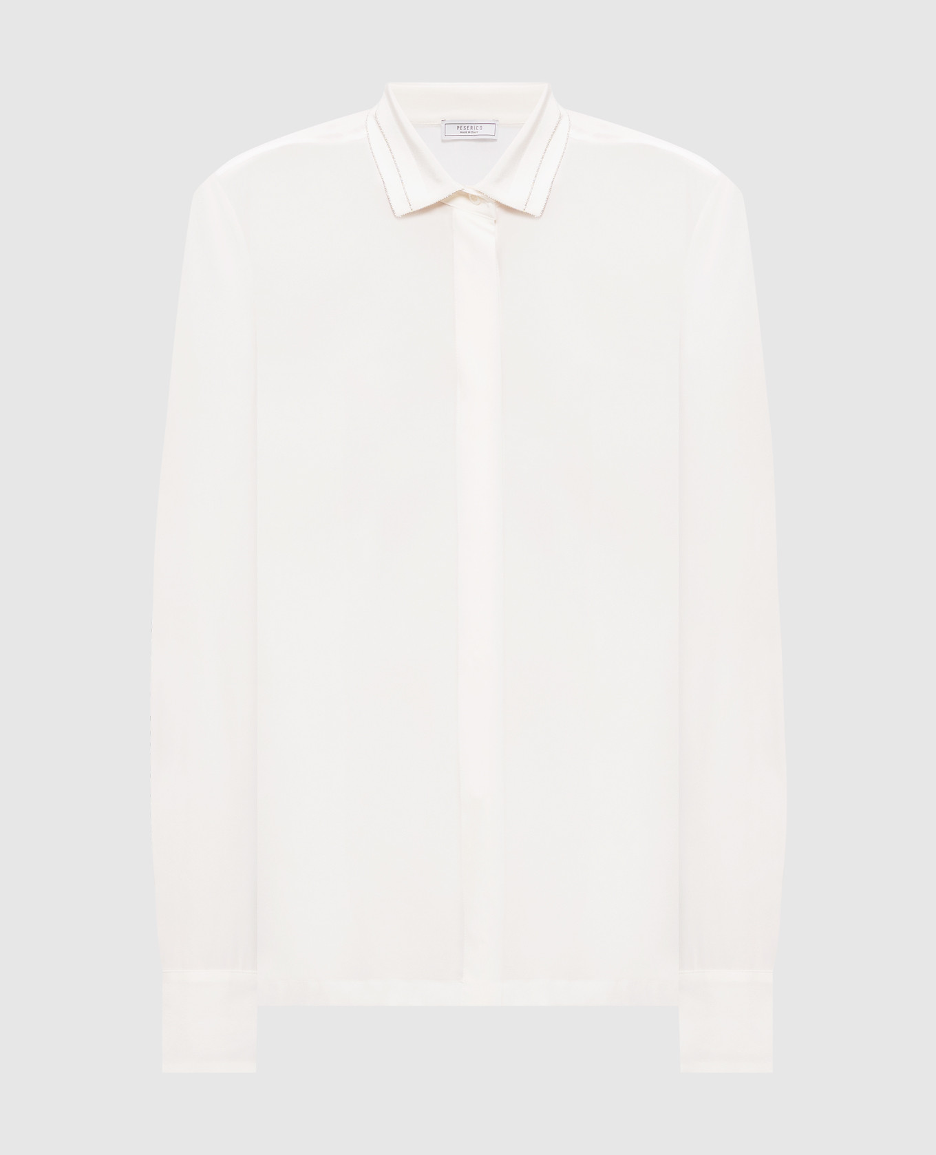 White silk blouse with monil chain